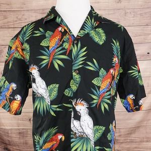 PACIFIC LEGEND APPAREL SHORT SLEEVE BLACK FLORAL HAWAIIAN BUTTON UP SHIRT SZ XL